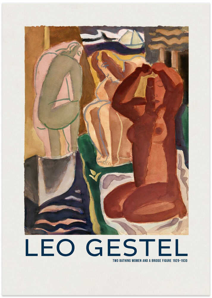 Two Bathing Women and a Bridge Figure - Art Print by Leo Gestel