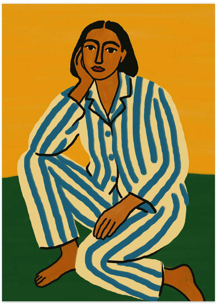 Woman in Striped Pajamas - Art Print by Little Dean