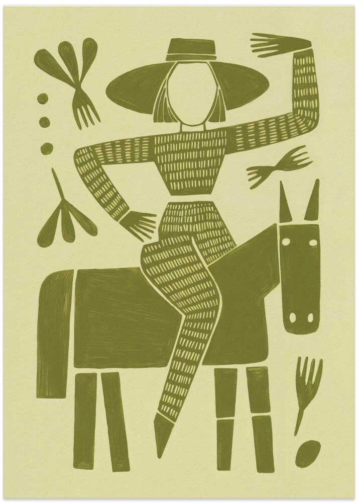 Abstract Horse Rider In Green - Art Print by Andreas Magnusson