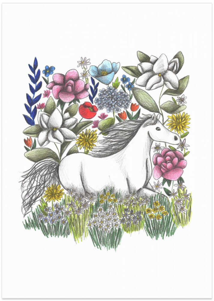 Horse in the midst pf Flowers - Art Print by Cecilia Battaini