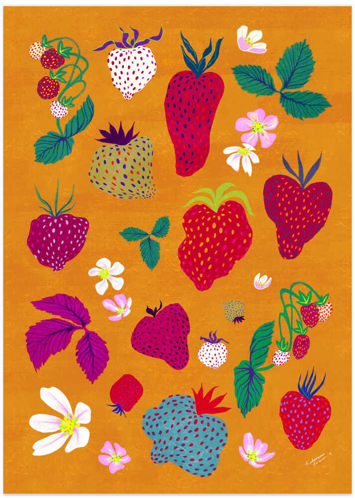 Colorful Strawberry Patch - Art Print by Katariina Kosunen