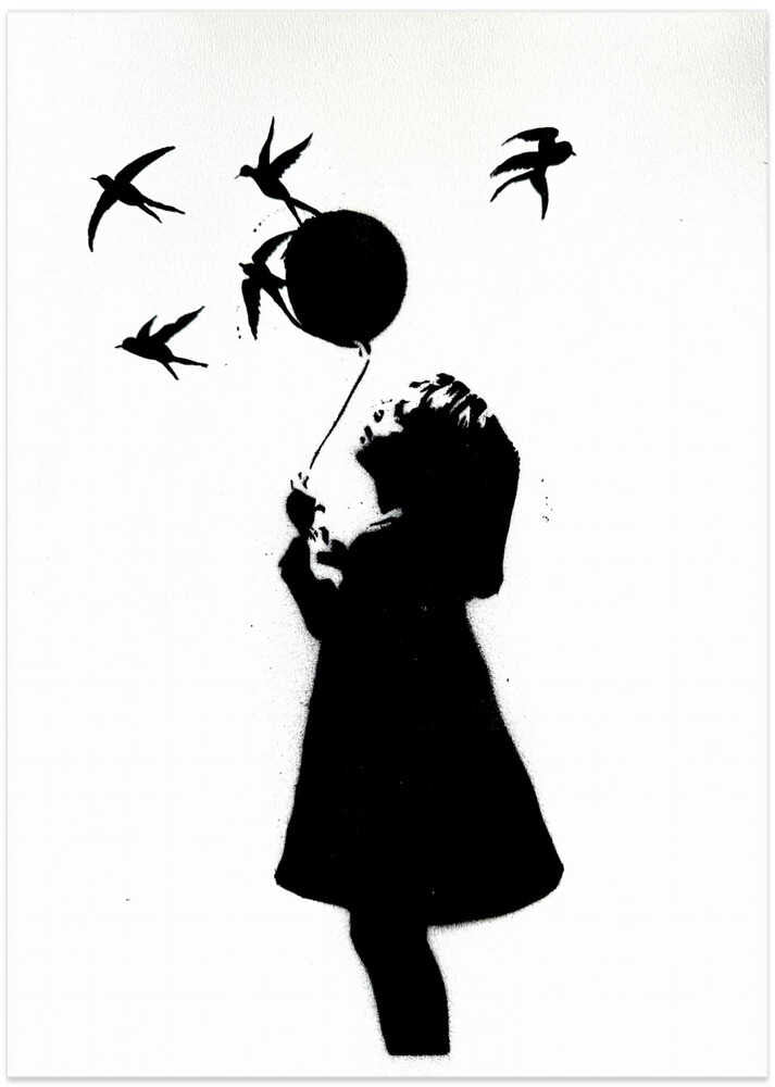 Little Girl Flying Swallows - Art Print by Suzan Habib