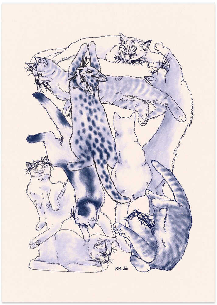 Playful Cat Pile - Art Print by Katariina Kosunen