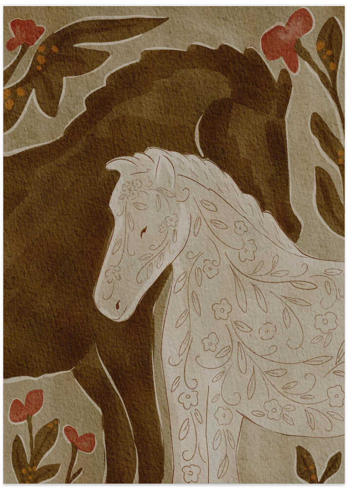 Gentle Floral Horses - Art Print by Nikita Jariwala