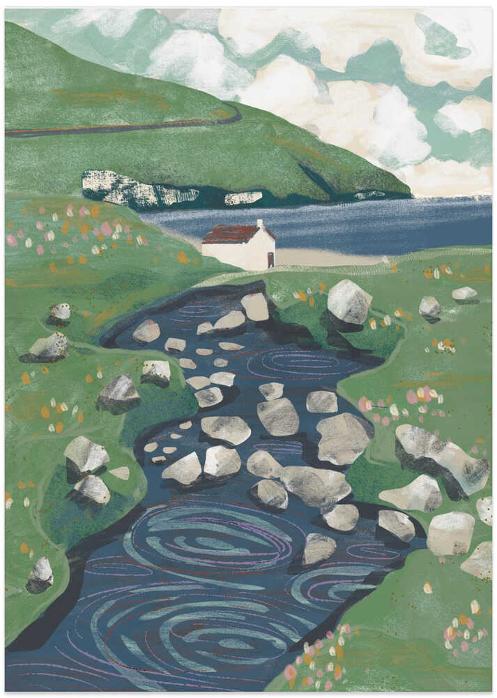 Winding Stream Country House - Art Print by Charlotte Trudgett