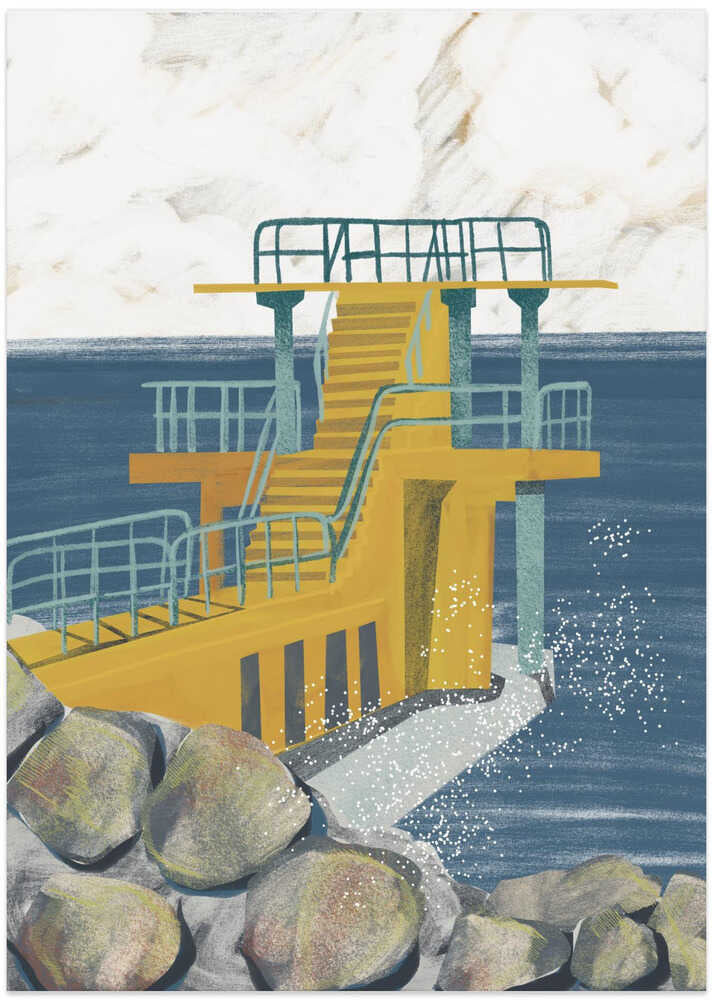 Yellow Ocean Diving Platform - Art Print by Charlotte Trudgett