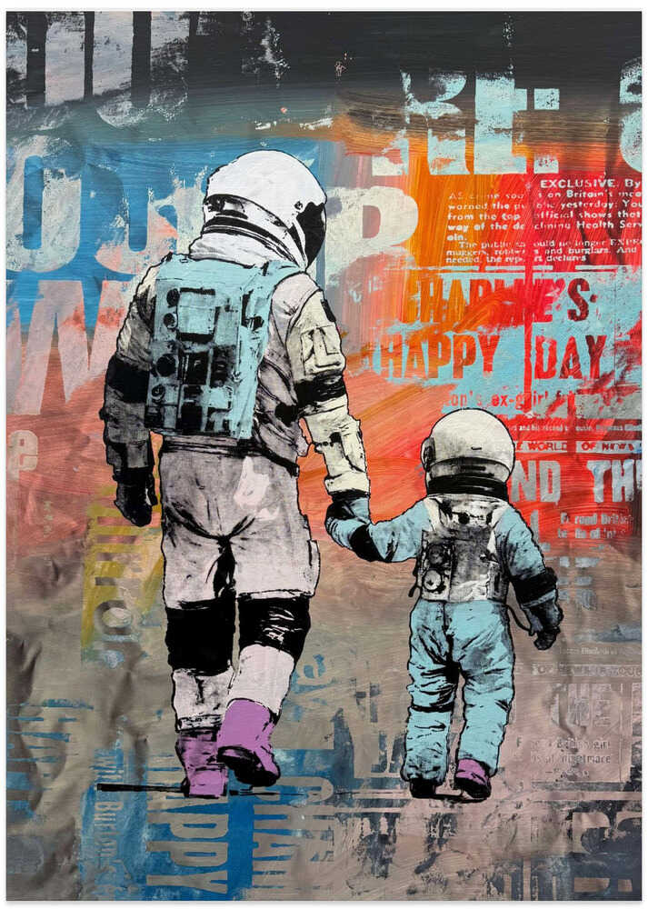 Astronauts Holding Hands - Art Print by Микола Курилюк