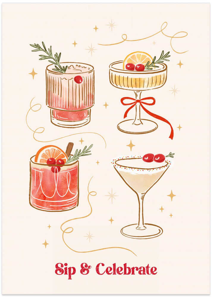 Festive Holiday Cocktails - Art Print by Katarzyna Gąsiorowska