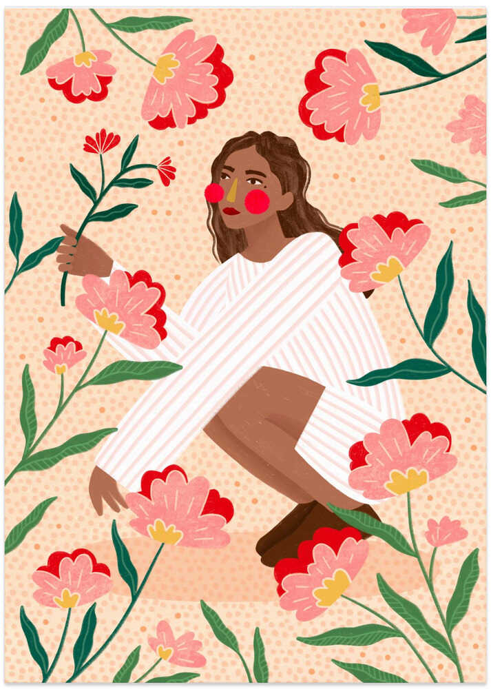 Woman In Floral Garden - Art Print by Bea Müller