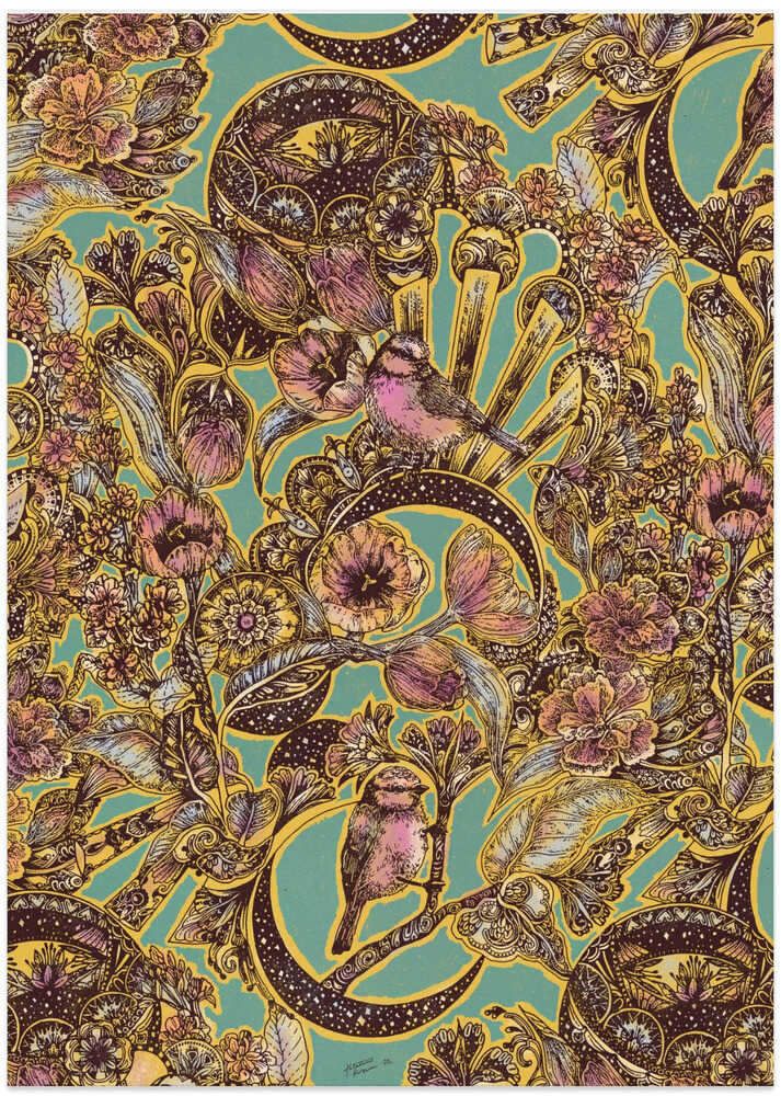 Enchanted Floral Birds - Art Print by Katariina Kosunen
