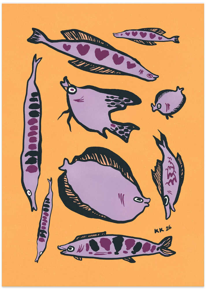 Whimsical Purple Sea Creatures - Art Print by Katariina Kosunen