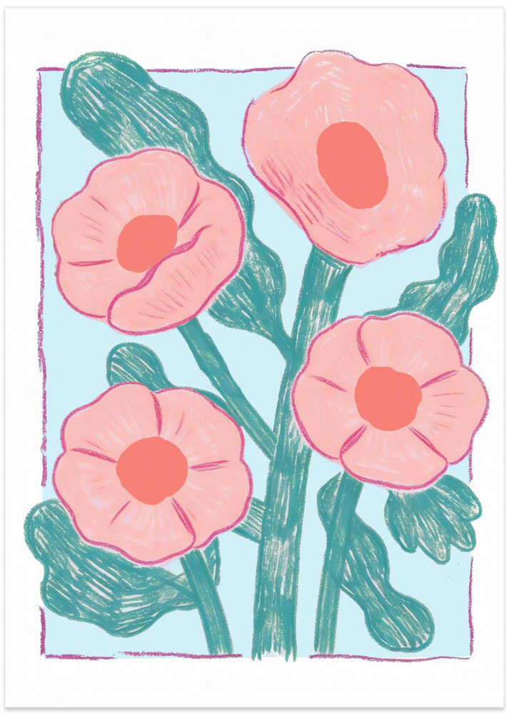 Pink Garden Blooms - Art Print by Melloi Art Prints