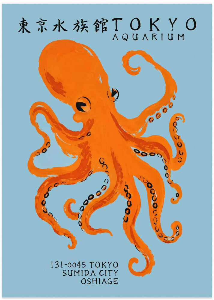Playful Orange Octopus - Art Print by Patryk Krygowski