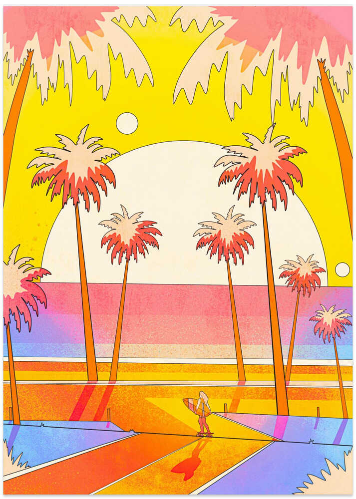 Retro Surfer Sunset - Art Print by Stephen Wade