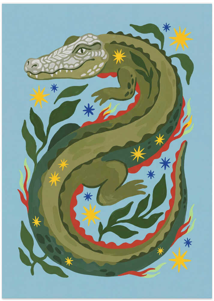 Starry Green Alligator - Art Print by Andreas Magnusson