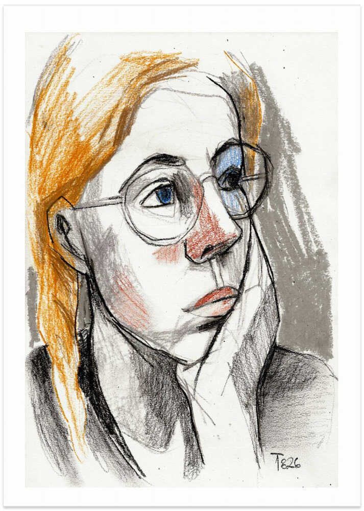 Pensive Woman With Glasses - Art Print by Tore Bahnson