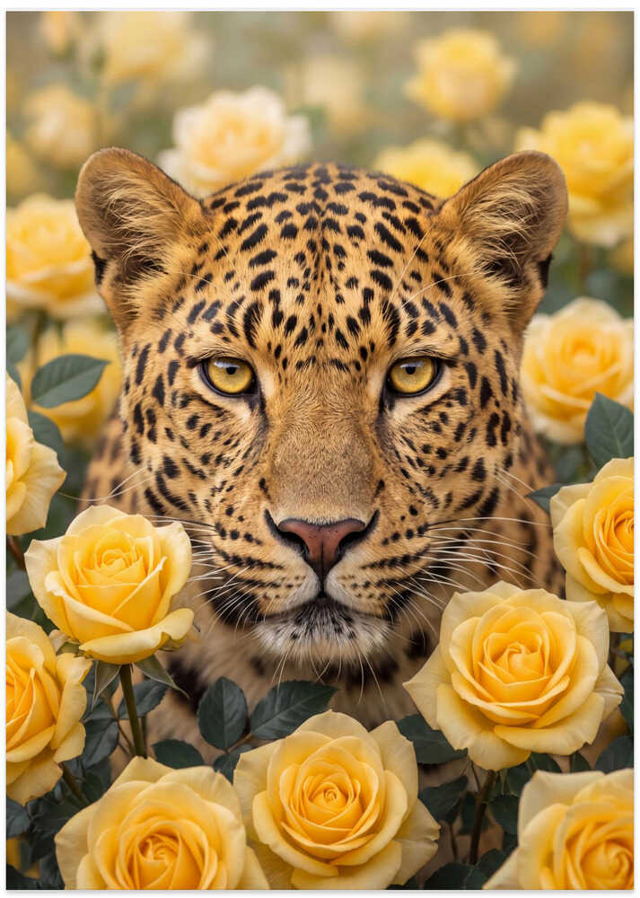 Leopard In Yellow Roses - Art Print by Andreas Magnusson