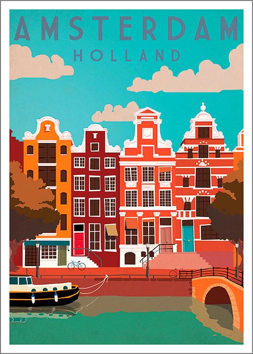 AMSTERDAM TRAVEL POSTER: Vintage Holland Print - Pimlico Prints