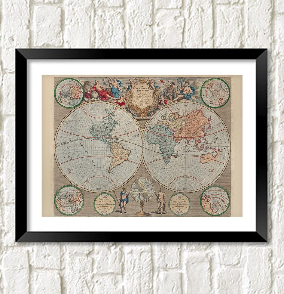 WORLD MAP PRINT: John Senex Atlas Artwork - Pimlico Prints