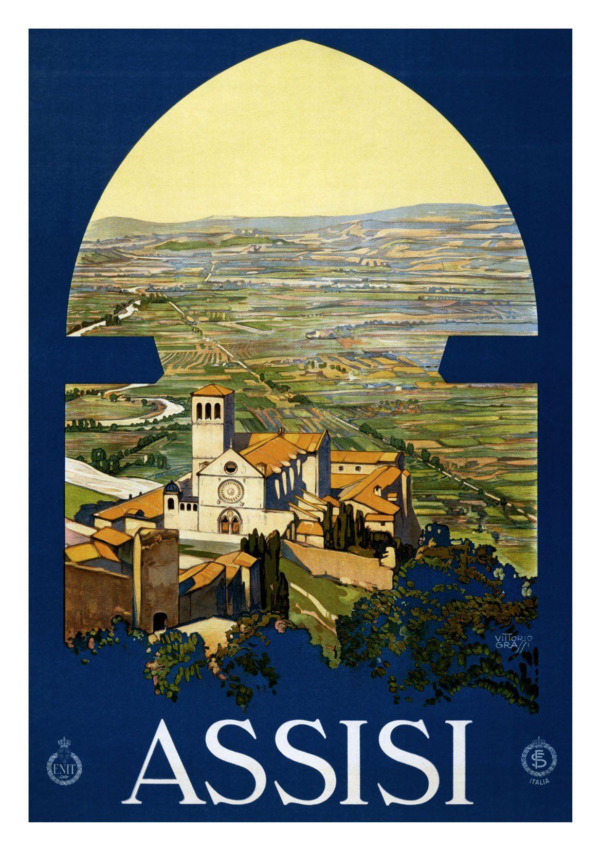 ASSISI TRAVEL POSTER: Vintage Italy Lake Print - Pimlico Prints