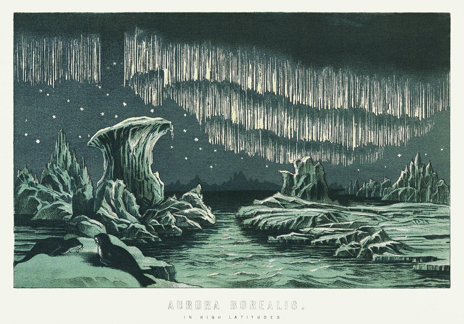 AURORA BOREALIS PRINT: Vintage Northern Lights Illustration - Pimlico Prints