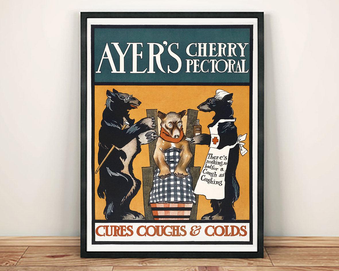 COUGH MEDICINE POSTER: Vintage Ayer's Cherry Pectoral Advert Art Print - Pimlico Prints