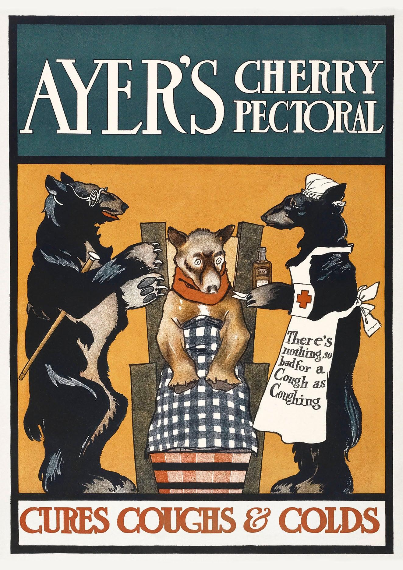 COUGH MEDICINE POSTER: Vintage Ayer's Cherry Pectoral Advert Art Print - Pimlico Prints
