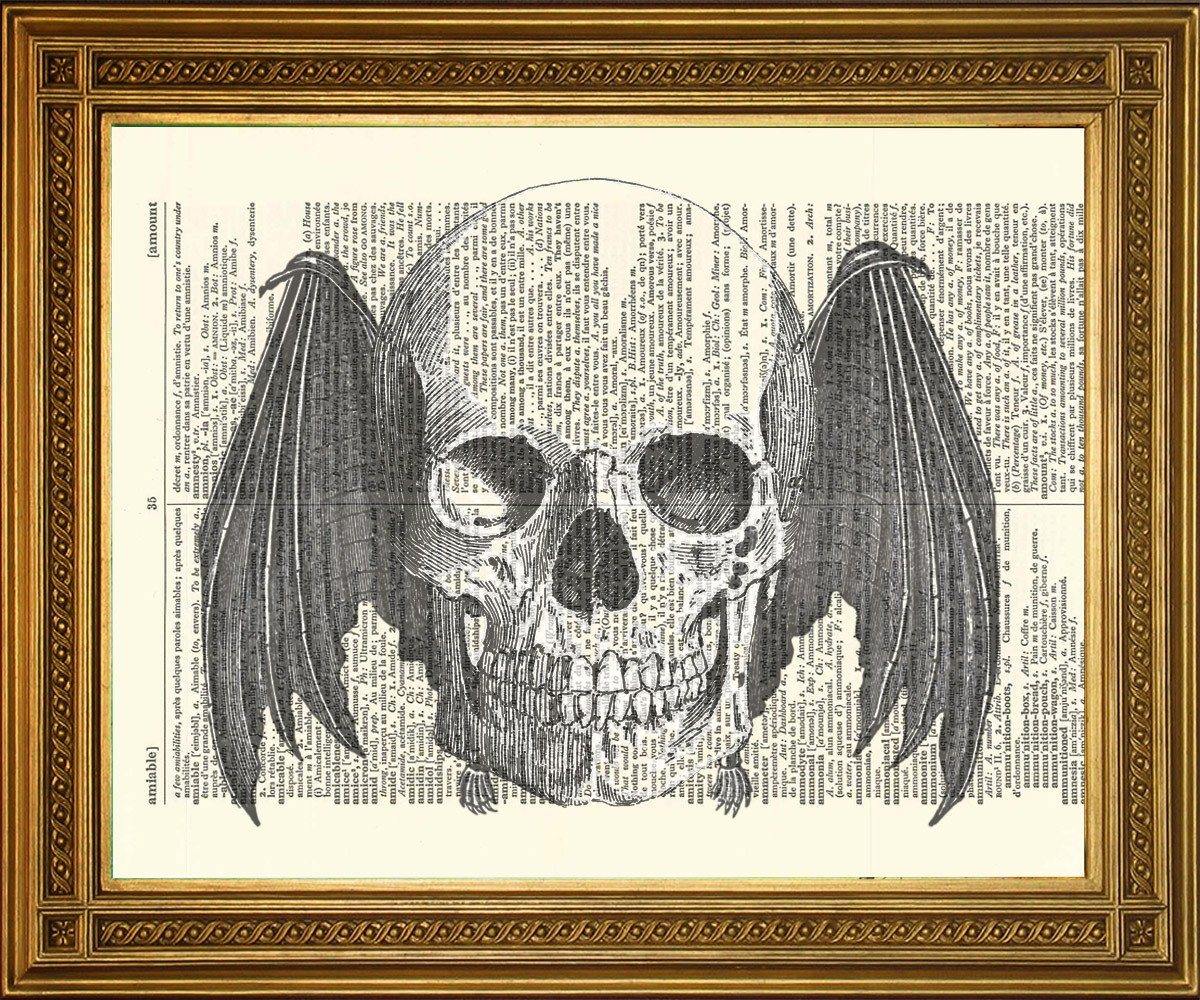 FLYING SKULL PRINT: Dictionary Page Death Art - Pimlico Prints