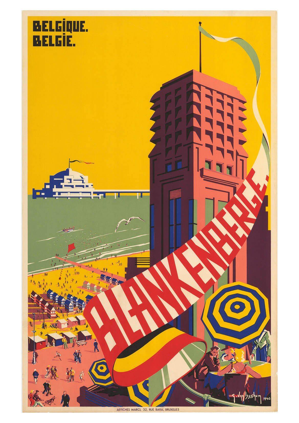 BELGIUM BEACH POSTER: Vintage Blankenberge Travel Print - Pimlico Prints