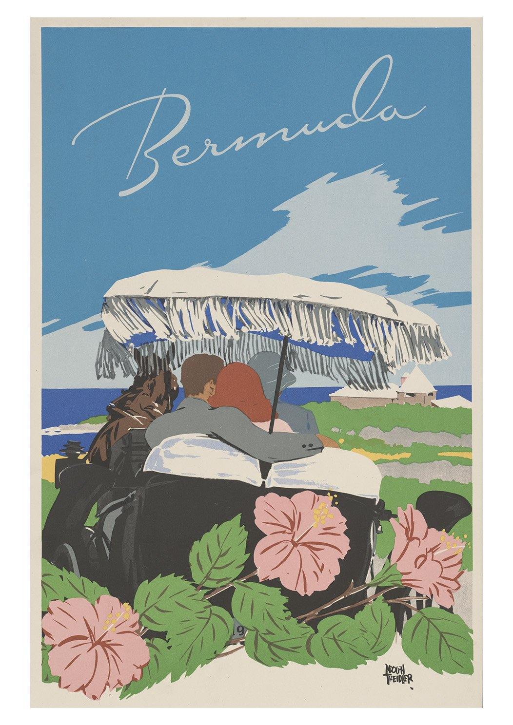 BERMUDA PRINT: Vintage Carriage Ride Travel Poster - Pimlico Prints