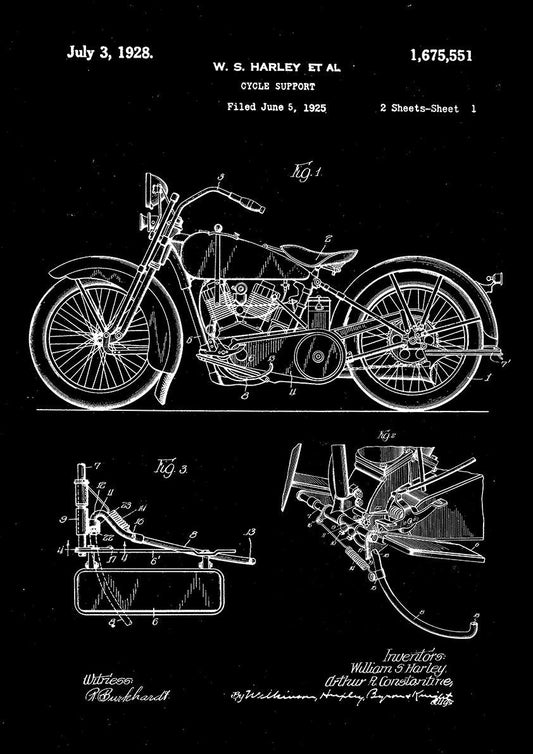 MOTORBIKE PATENT: Bike Blueprint Art Print - Pimlico Prints