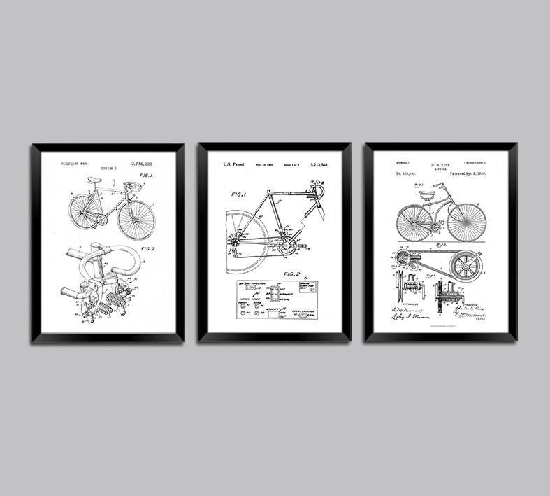 BIKE PATENT PRINTS: Bicycle Blueprint Designs (set of three) - Pimlico Prints