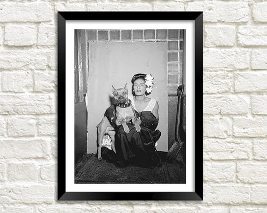 BILLIE HOLIDAY: Portrait with Dog, Black and White Art Print - Pimlico Prints