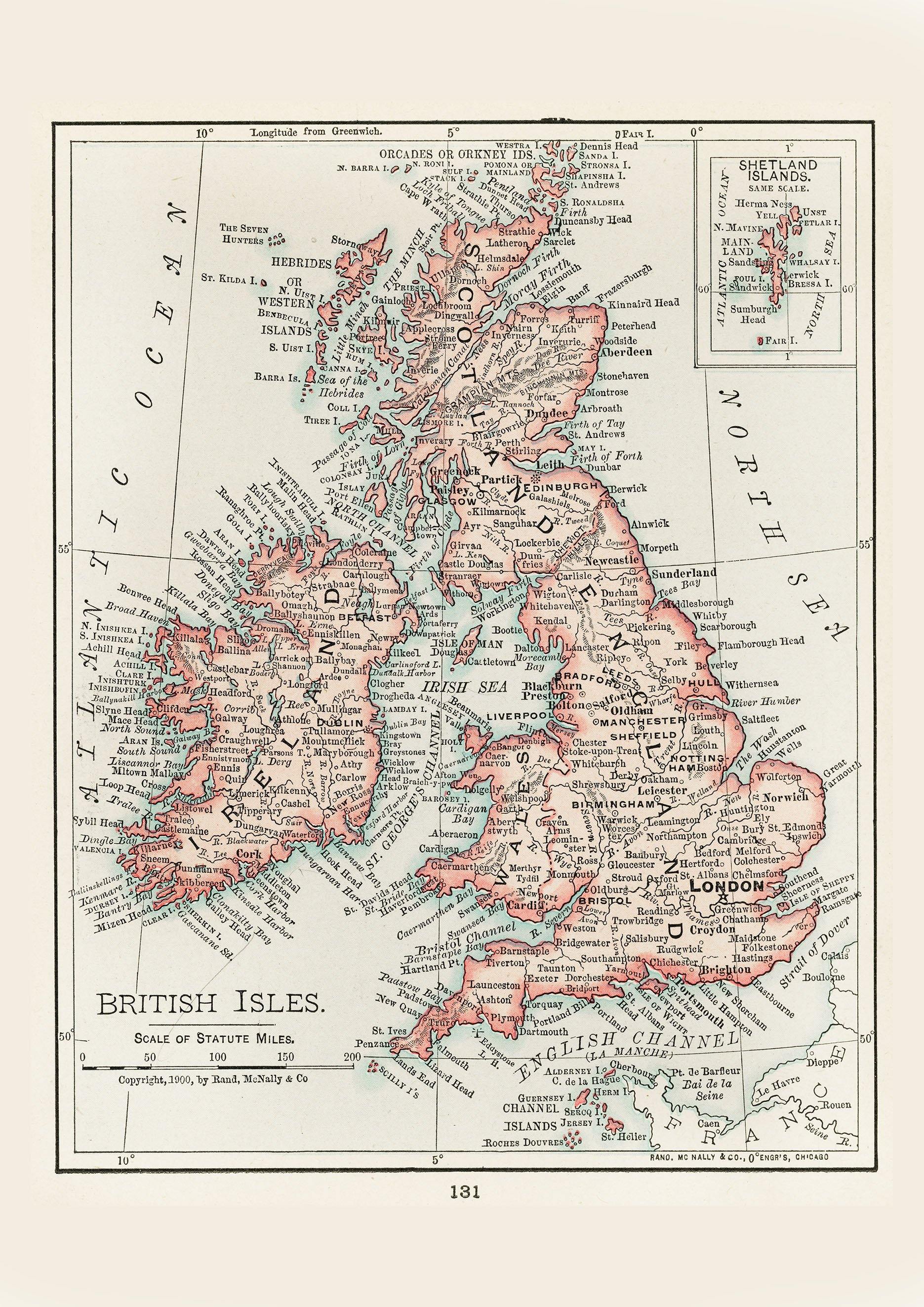 BRITISH ISLES MAP PRINT: Vintage UK Atlas Art - Pimlico Prints