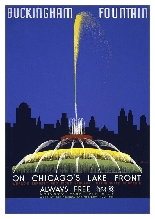 BUCKINGHAM FOUNTAIN POSTER: Vintage Chicago Travel Advert - Pimlico Prints