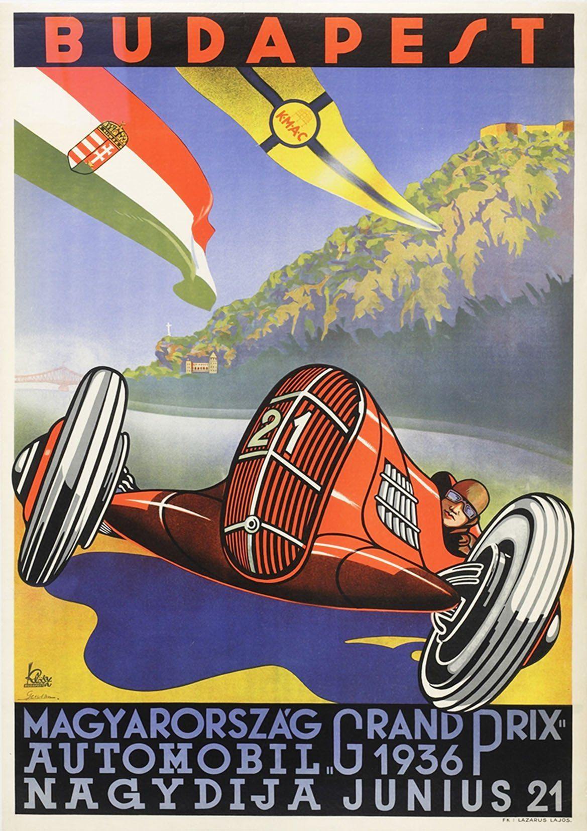 BUDAPEST POSTER: Vintage Grand Prix Car Racing Print - Pimlico Prints