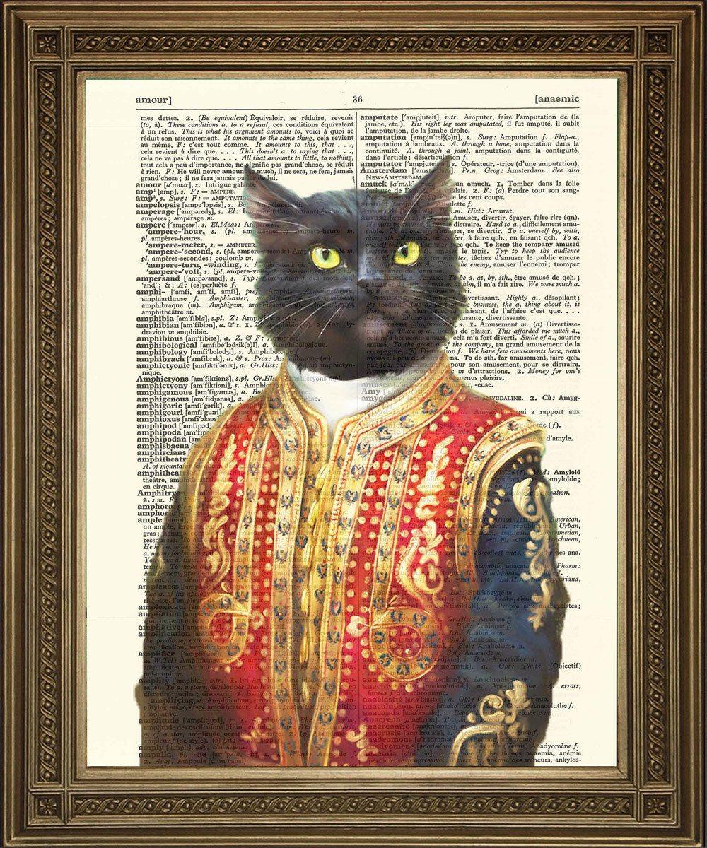 MAHARAJAH CAT PRINT: Kitty Prince Dictionary Art - Pimlico Prints