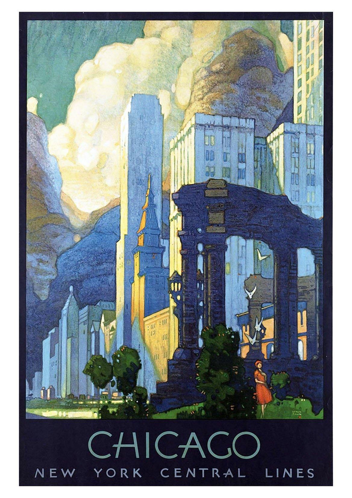 CHICAGO POSTER: Vintage Blue Travel Advert - Pimlico Prints