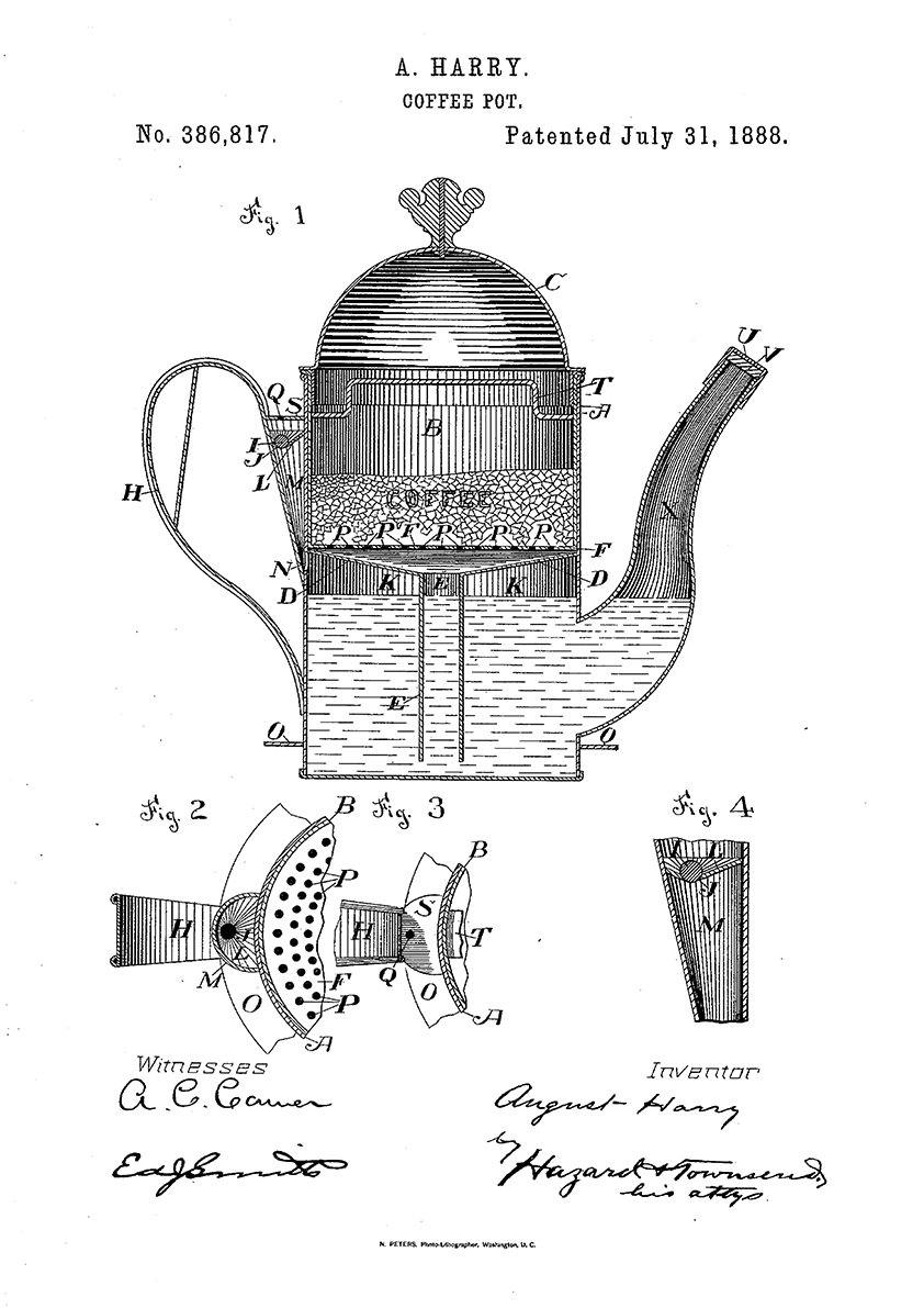 COFFEE POT PRINT: Patent Blueprint Artwork - Pimlico Prints