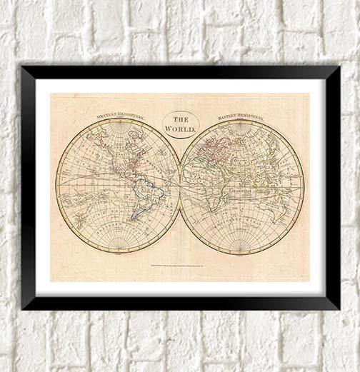 MAP PRINT: Clement Cruttwell Globe Atlas Illustration - Pimlico Prints