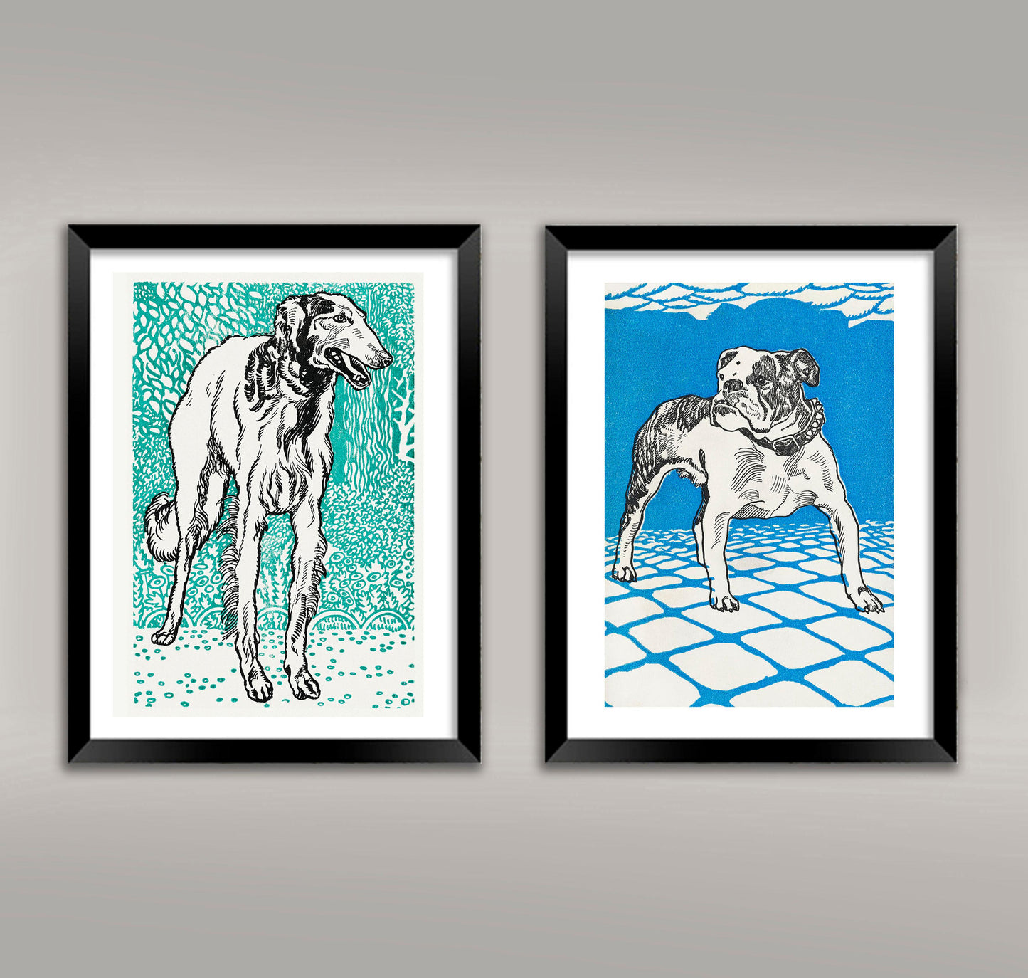 DOG ART PRINTS: Bulldog, Greyhound Artworks by Moriz Jung - Pimlico Prints