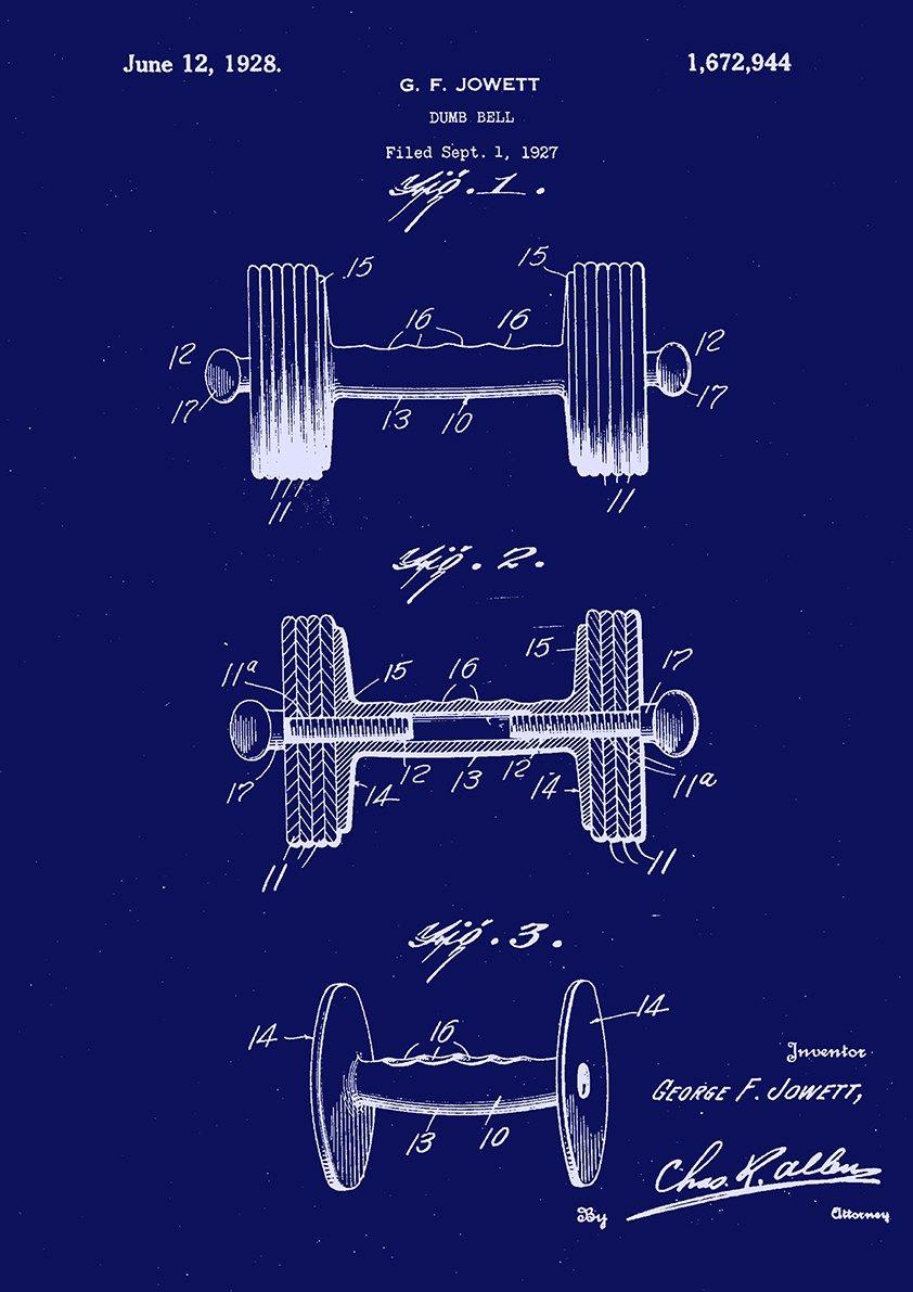 DUMBBELL PRINT: Weight Lifting Patent Blueprint Artwork - Pimlico Prints