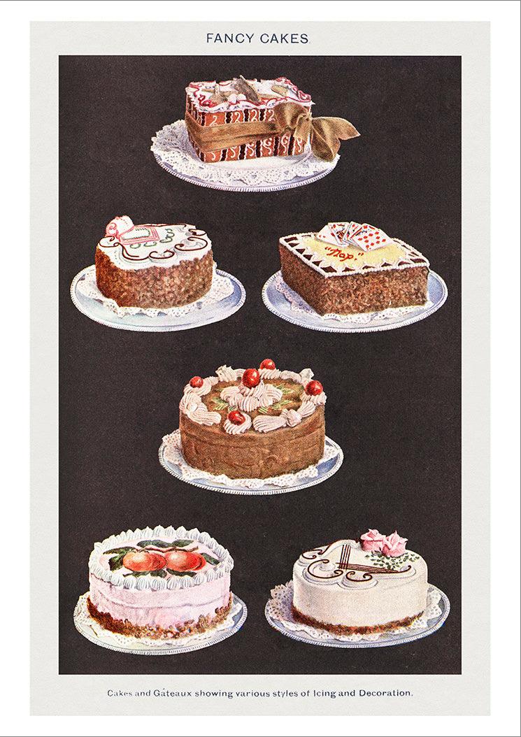FANCY CAKES PRINT: Mrs Beeton Gateaux Icing and Cake Decoration Poster - Pimlico Prints