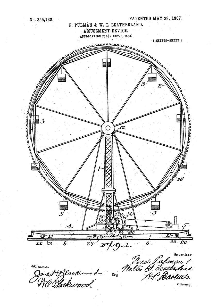 FERRIS WHEEL PRINT: Fairground Patent Blueprint Artwork - Pimlico Prints
