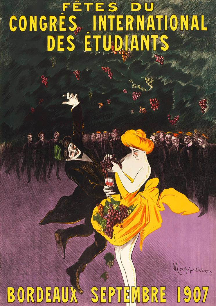 STUDENT FESTIVAL POSTER: Vintage Bordeaux Fetes du Congres Print - Pimlico Prints