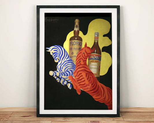 FLORIO CINZANO POSTER: Vintage Coloured Zebras Drink Advert Print
