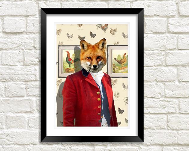 MR FOX: Fun Animal Art Print With Chickens - Pimlico Prints