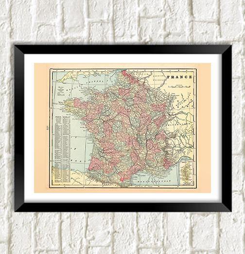 FRANCE MAP: Vintage French Atlas Art Print - Pimlico Prints