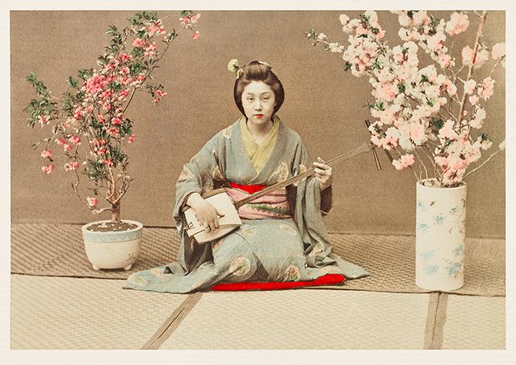 GEISHA ART PRINT: Vintage Japanese Geisha Playing Samisen Artwork - Pimlico Prints
