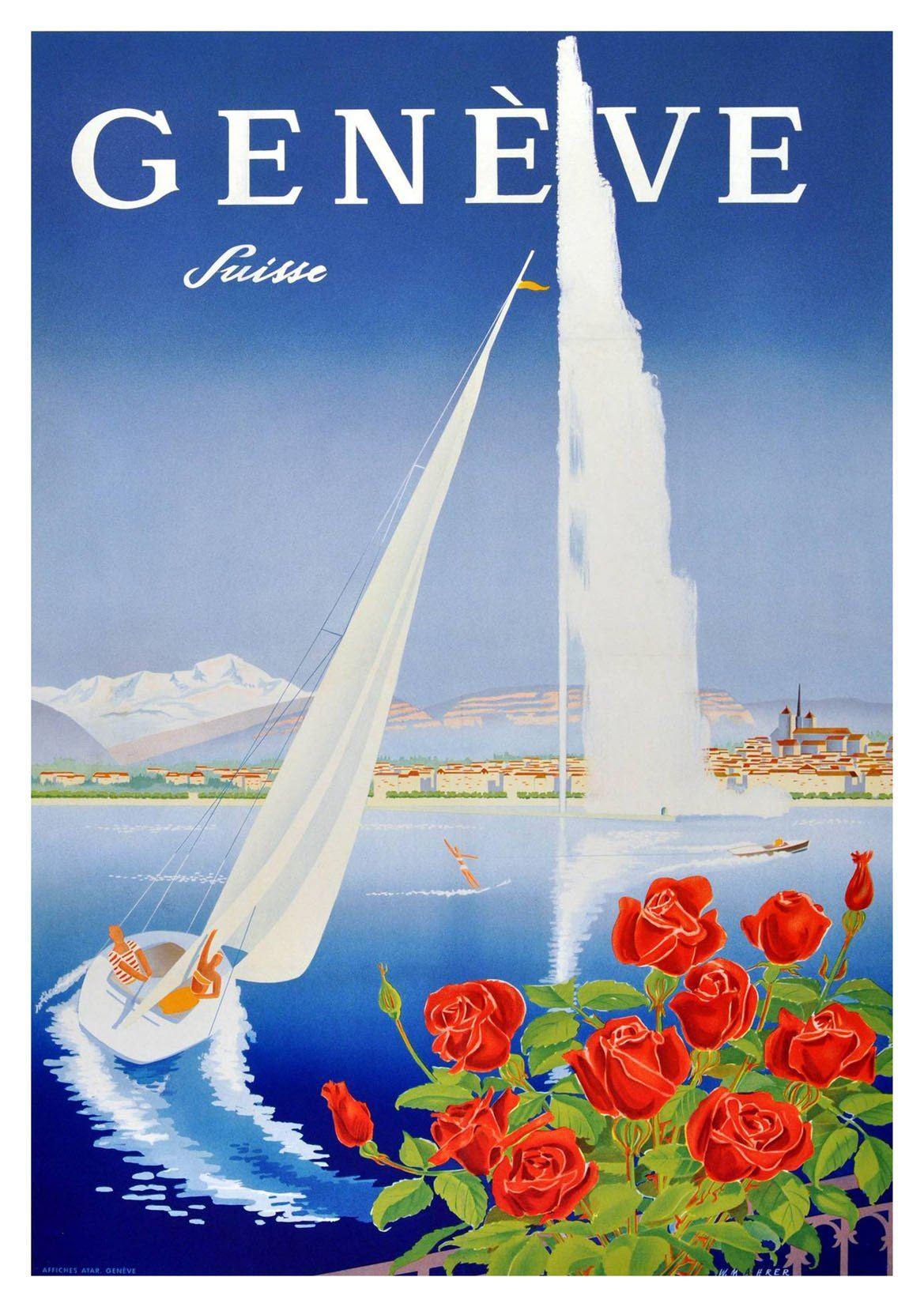 GENEVA TRAVEL POSTER: Vintage Swiss Geneve Advert - Pimlico Prints